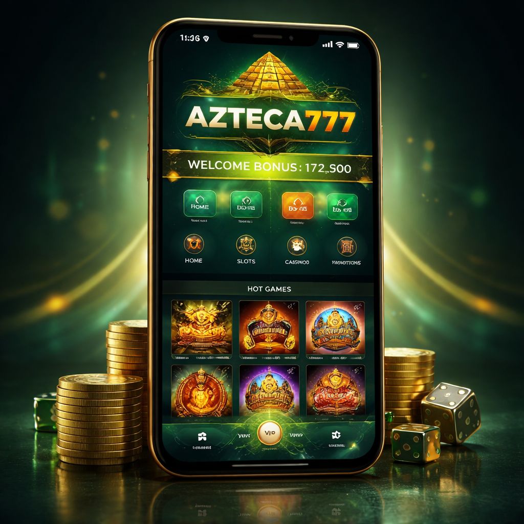 Interfaz de la aplicación móvil AZTECA777 en un smartphone para jugadores en México